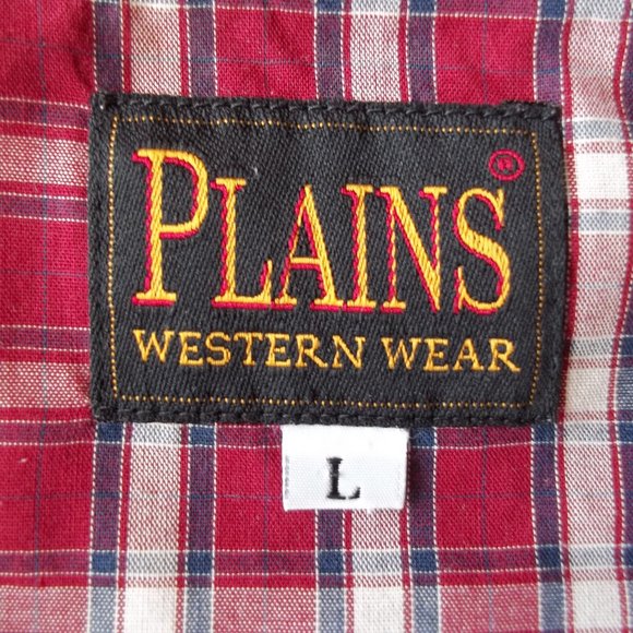 Vintage PLAINS Rockabilly Plaid Pearl Snap Long Sleeve Western Cowboy Shirt Sz L - Picture 8 of 8